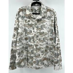Sun + Stone Corduroy Button Down Shirt Mountain Print Size XL